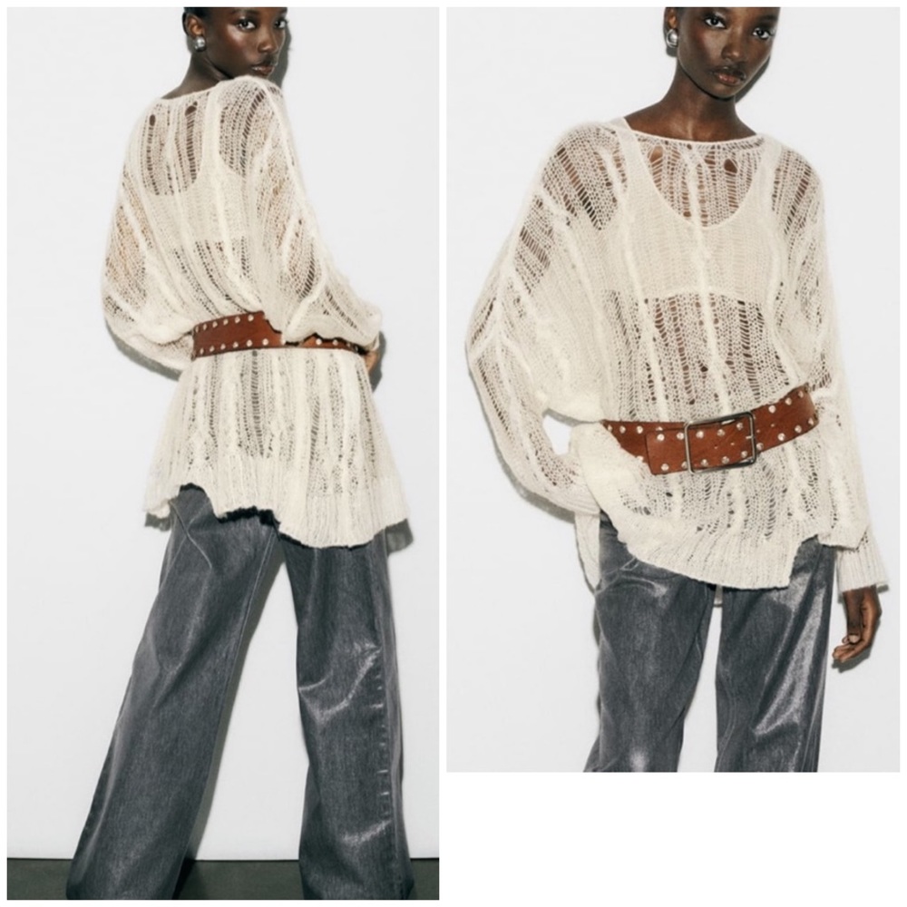 Zara open work cable knit asymmetric sweater